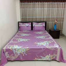Cotton Fabric (সুতি কাপড়) Printed 7.5 by 8 Feet Double King Size Bedsheet Set with Two Pillow Covers