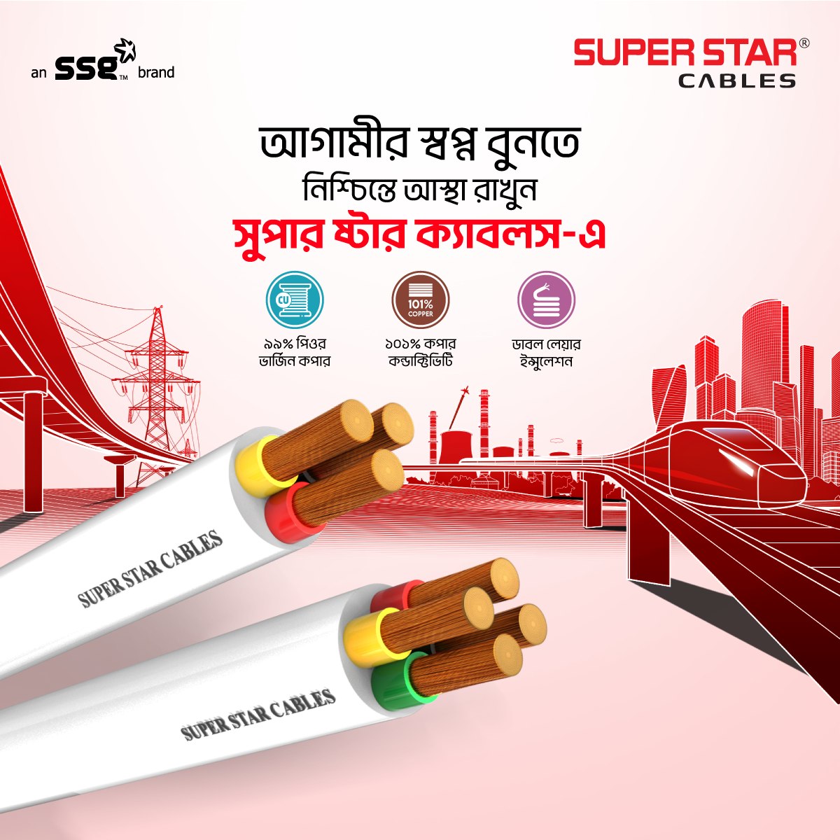 SUPER STAR CABLES Flexible (TT) Red & Black 14/76 লতা তার --১ গজ
